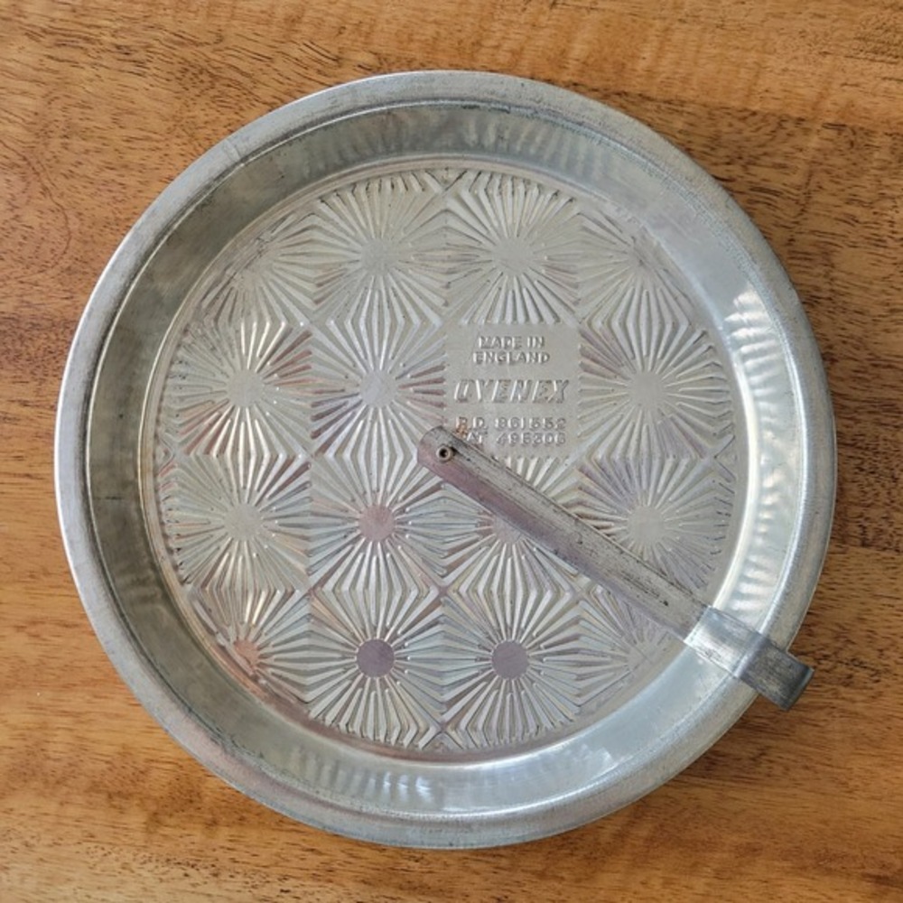 Ovenex Made in England Pie Tin Vintage Silver Starburst Pattern Rotating Release